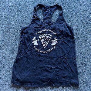 BBNP Women's Navy Blue Barbells & Pizza Tank Top Size Medium